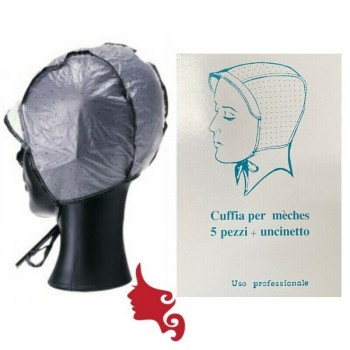 Cuffia Méches Monouso Mareb 5 pz con Uncinetto Cuffie Forate Professionali