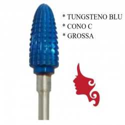 Punta per fresa unghie in TUNGSTENO BLU grana GROSSA Cono C