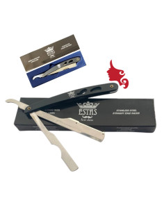 ESTAS Rasoio Barba Mezza Lama Rifiniture Acciaio Inox e Manico Nero