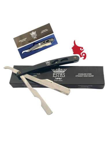 ESTAS Rasoio Barba Mezza Lama Rifiniture Acciaio Inox e Manico Nero